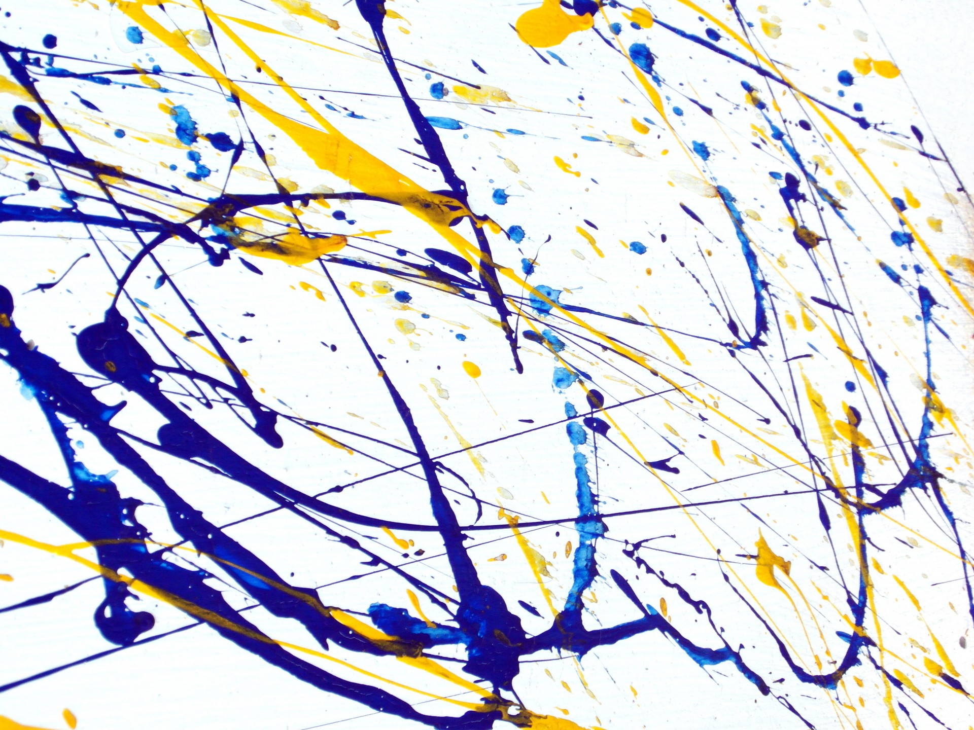 Blue and Yellow Abstract Paint Splat Art