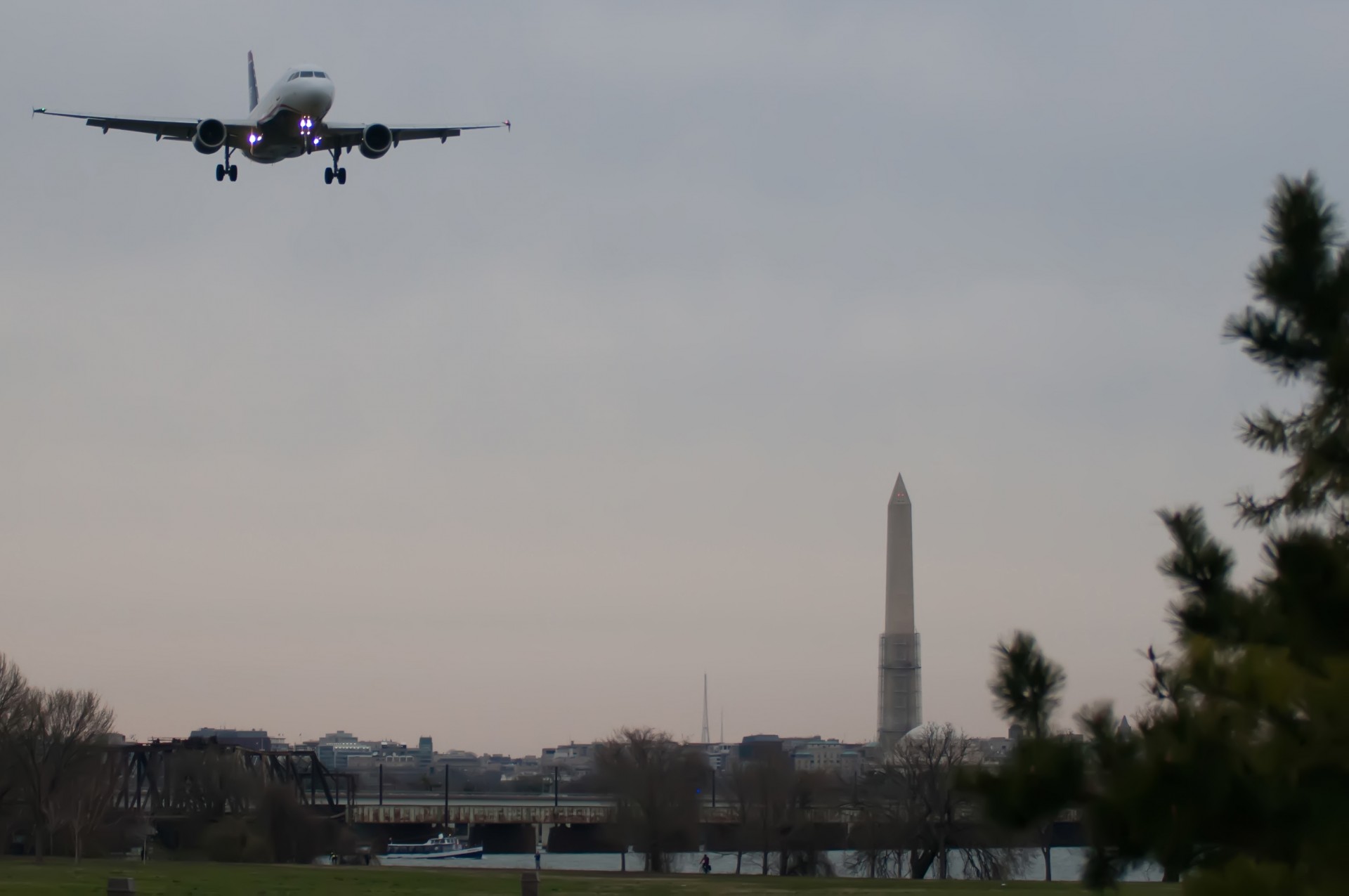 Airplane Landing At Washington Dc