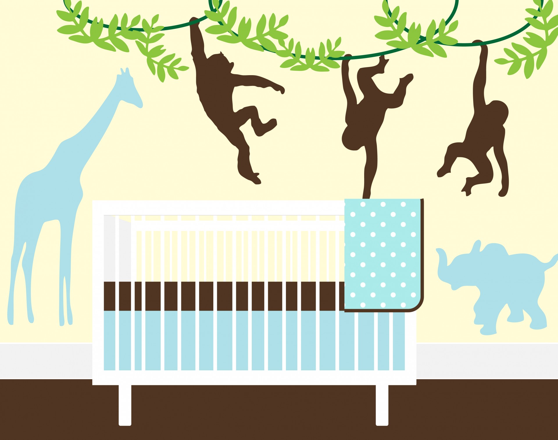 Cute baby boys bedroom or nursery illustration