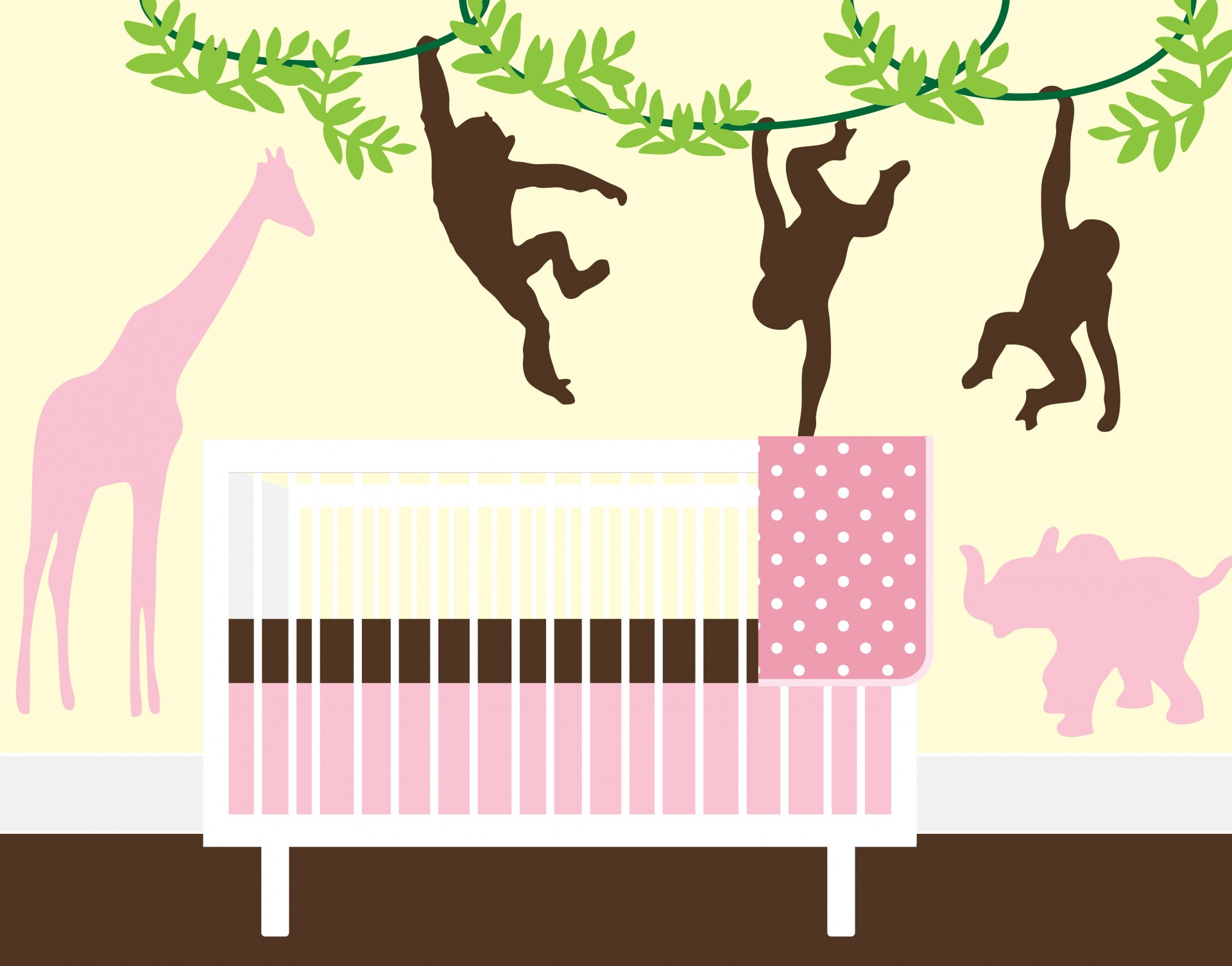 Cute baby girls bedroom or nursery illustration