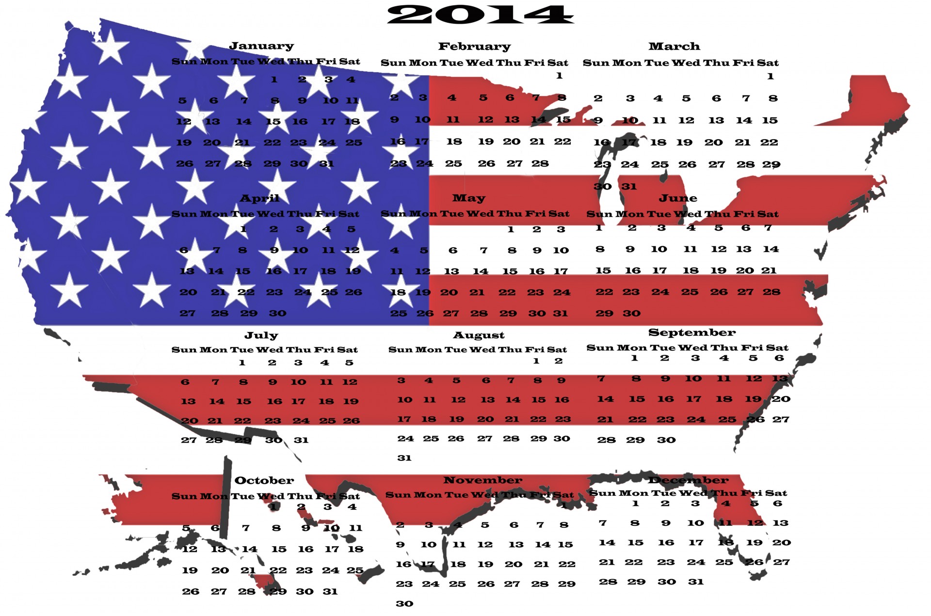 Calendar 2014 - United States Map W