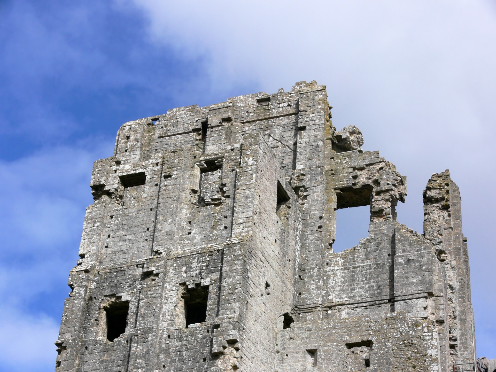 Ruins of Corfe Castle, highest section of castle remaining