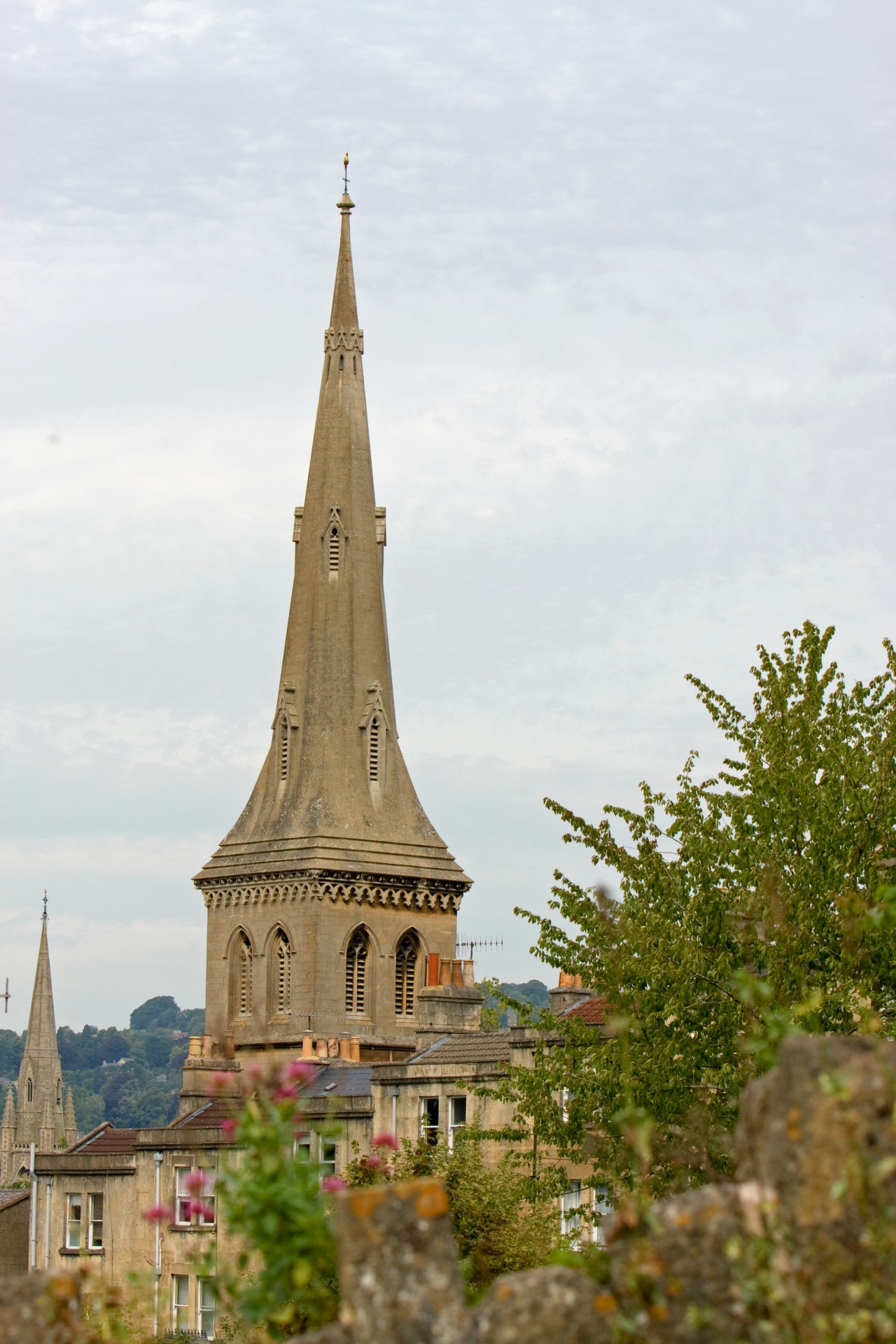 Church spire or steeple in the city of bath, england
