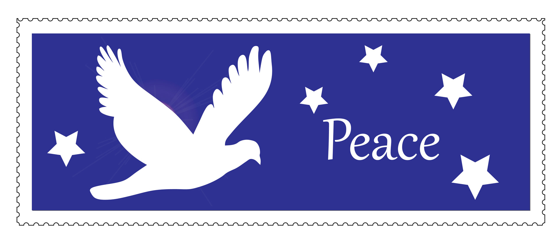 Cute christmas postage stamp of dove and stars