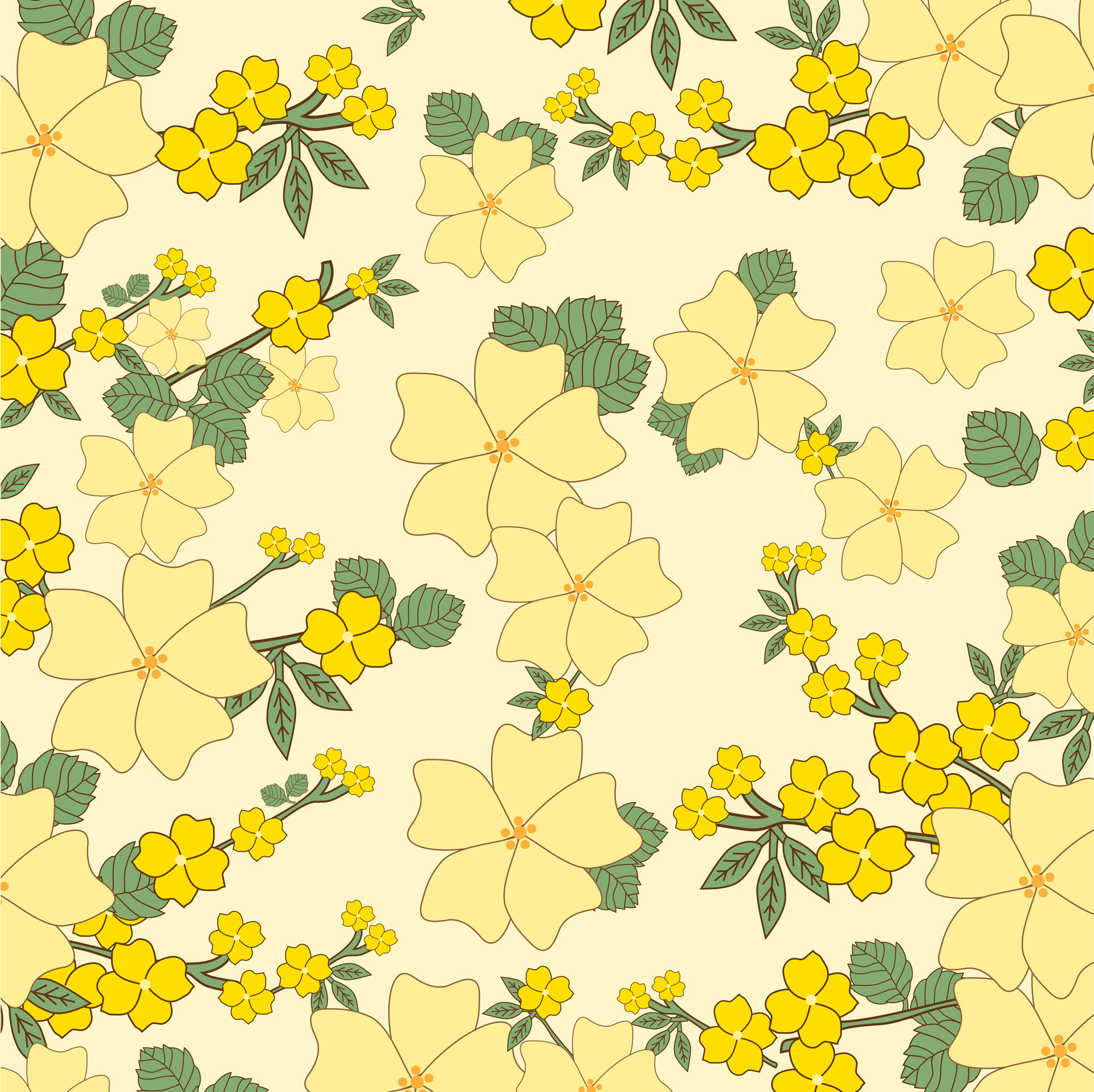 Floral vintage yellow flowers wallpaper background for scrapbooking