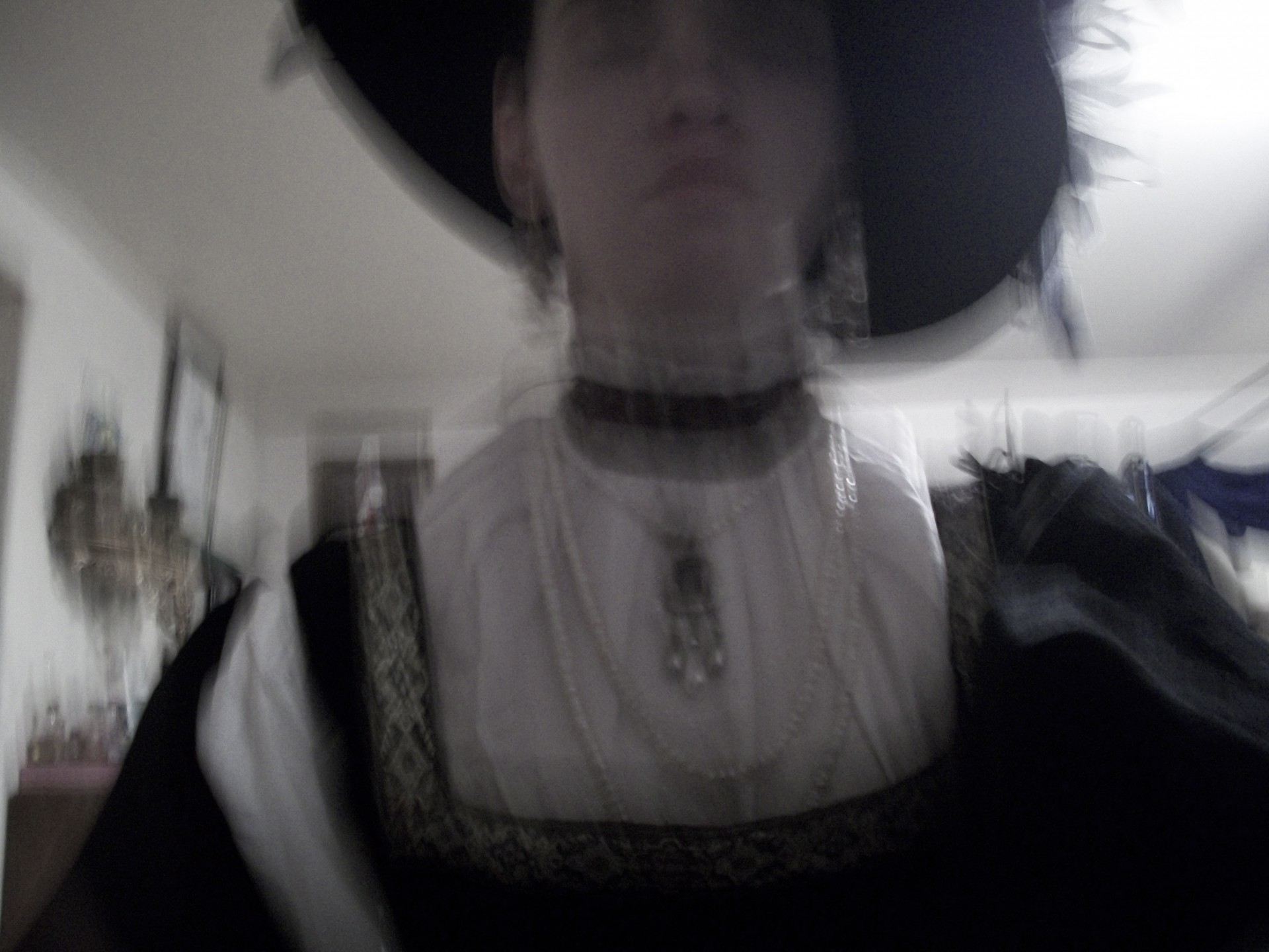 Ghostly form of a woman in Renaissance garb. (Talia Felix: model)