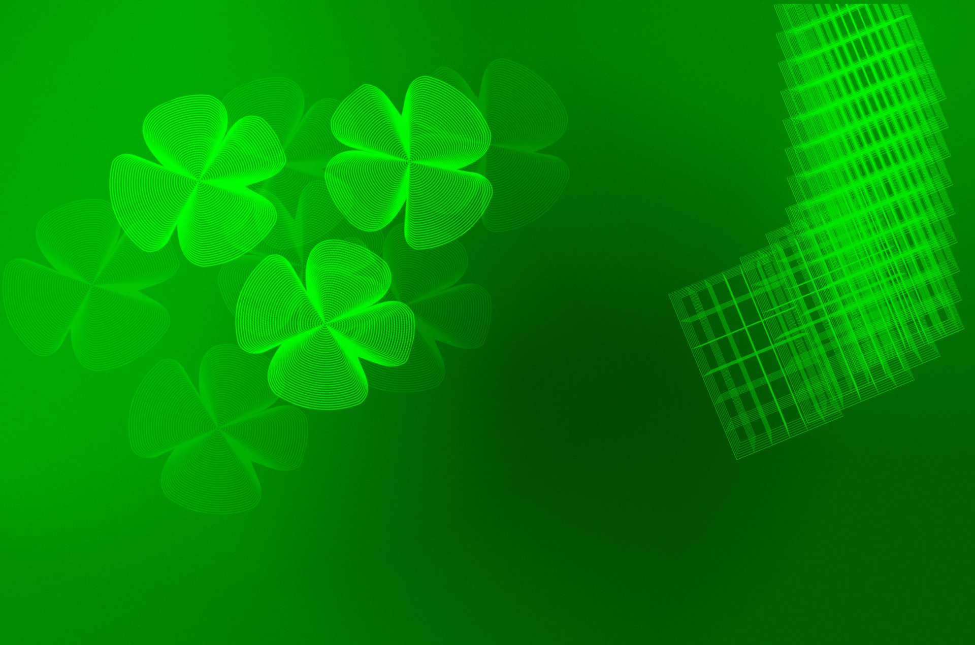 Green background with four-leaf clover and abstract pattern