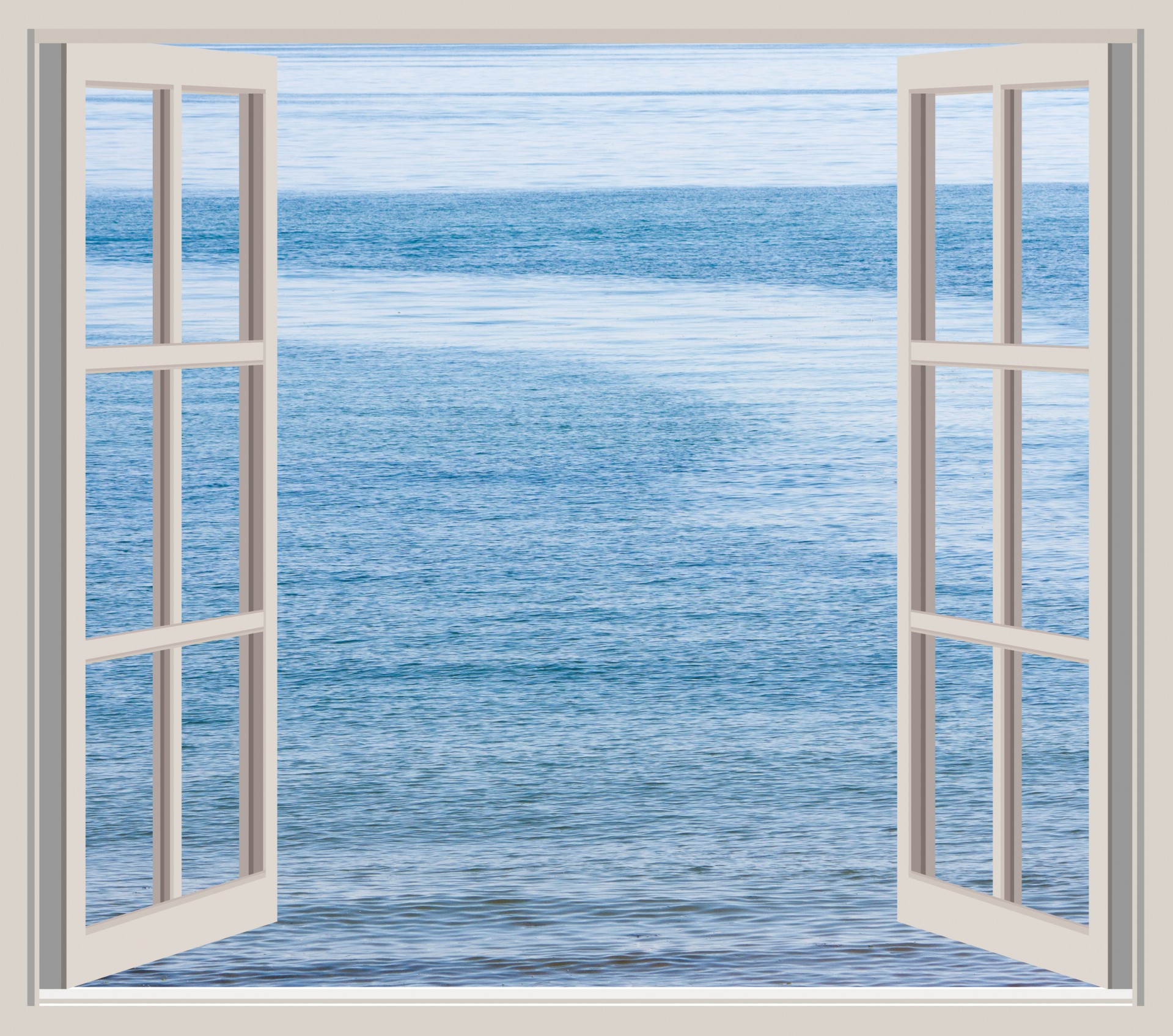 Beautiful blue ocean seen through an open window frame