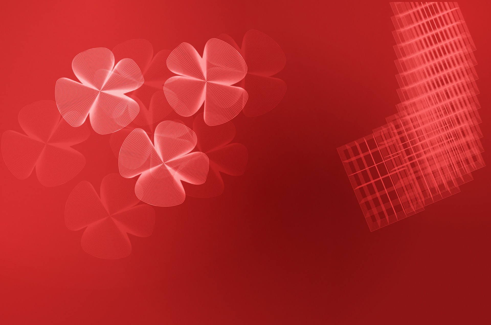 Red background with four-leaf clover and abstract pattern