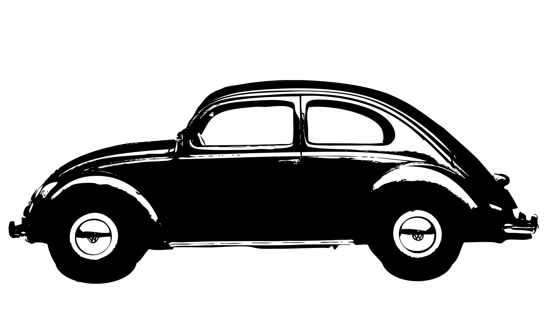 Vintage black volkswagen beetle car art on white background