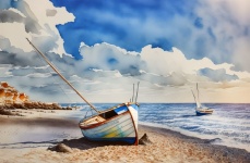 Boat On Beach Watercolor