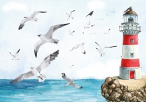 Ocean Seagull Lighthouse