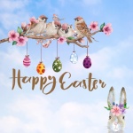 Easter Eggs, Rabbit And Birds