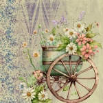 Watercolor Vintage Flower Cart
