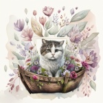 Flower Cat In A Boat Planter
