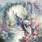 Watercolor Angel In Garden