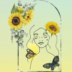 Sunflower Woman Line Art