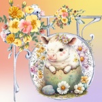 Easter Pig In An Egg Floral Poster