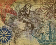 Vintage Map, Ship And Mermaid