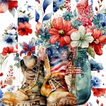 Army Boots And Patriotic Flowers