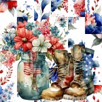 Army Boots And Patriotic Flowers