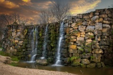 Waterfall, Stone Wall, Nature Wallpaper