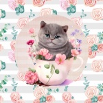 Floral Kitten In A Teacup