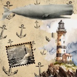 Nautical Vintage Lighthouse Whale