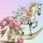 Vintage Rocking Horse And Flowers