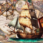 Vintage Sailing Ship And Map