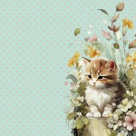 Kitten And Flowers Illustration