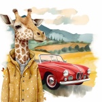Giraffe Red Convertible Car Owner