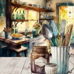 Rustic Country Kitchen Watercolor