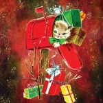 Vintage Christmas Mailbox Kitten