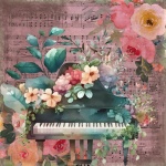 Vintage Floral Music Piano