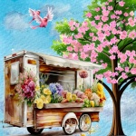 Spring Flower Cart Watercolor