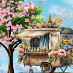 Spring Flower Cart Watercolor