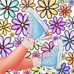 Blue Sneakers Doodle Flower