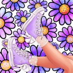 Purple Sneakers Doodle Flower