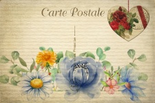 Vintage Watercolor Flowers Postcard