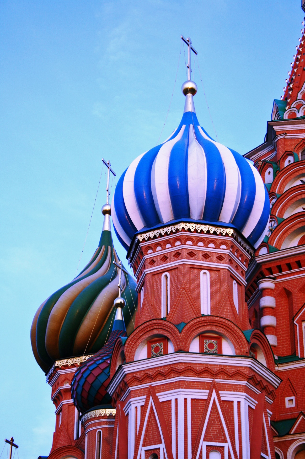 blue and white decorative cupola on the st basil's cathedral