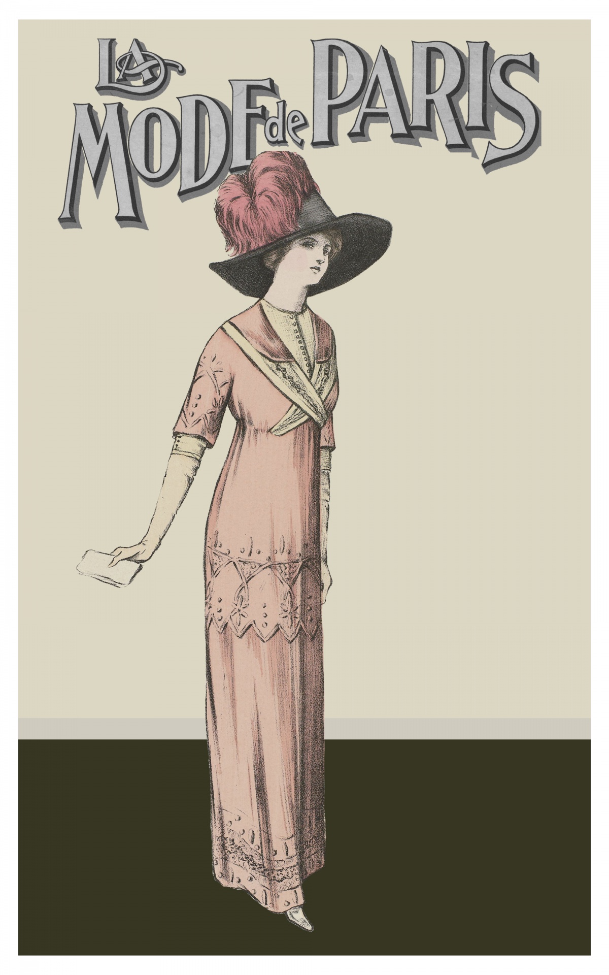 Vintage victorian fashion woman in paris couture on La Mode de Paris, French magazine front page ideal as a poster, print or for scrapbooking etc