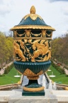 Giant Ornate Green And Gold Urn