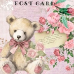 Teddy Bear Vintage Floral Post Card