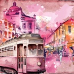 Retro Pink Trolley Car City