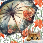 Peeking Cat And Umbrella