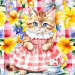 Country Gingham Cat Illustration