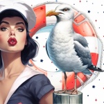 Pinup Girl And Gull