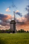 Windmill, Landscape, Red Sky