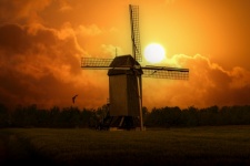 Windmill, Sunset, Landscape